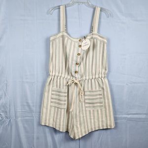 Lost + Wander Havana Streets Striped Linen Blend Romper Drawstring Waist Sz L